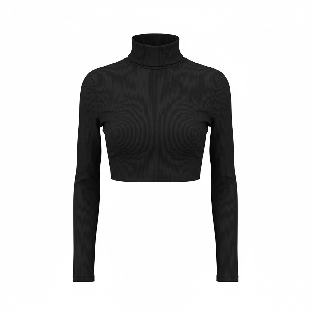 SHEIN Black Ribbed Turtleneck Crop Top